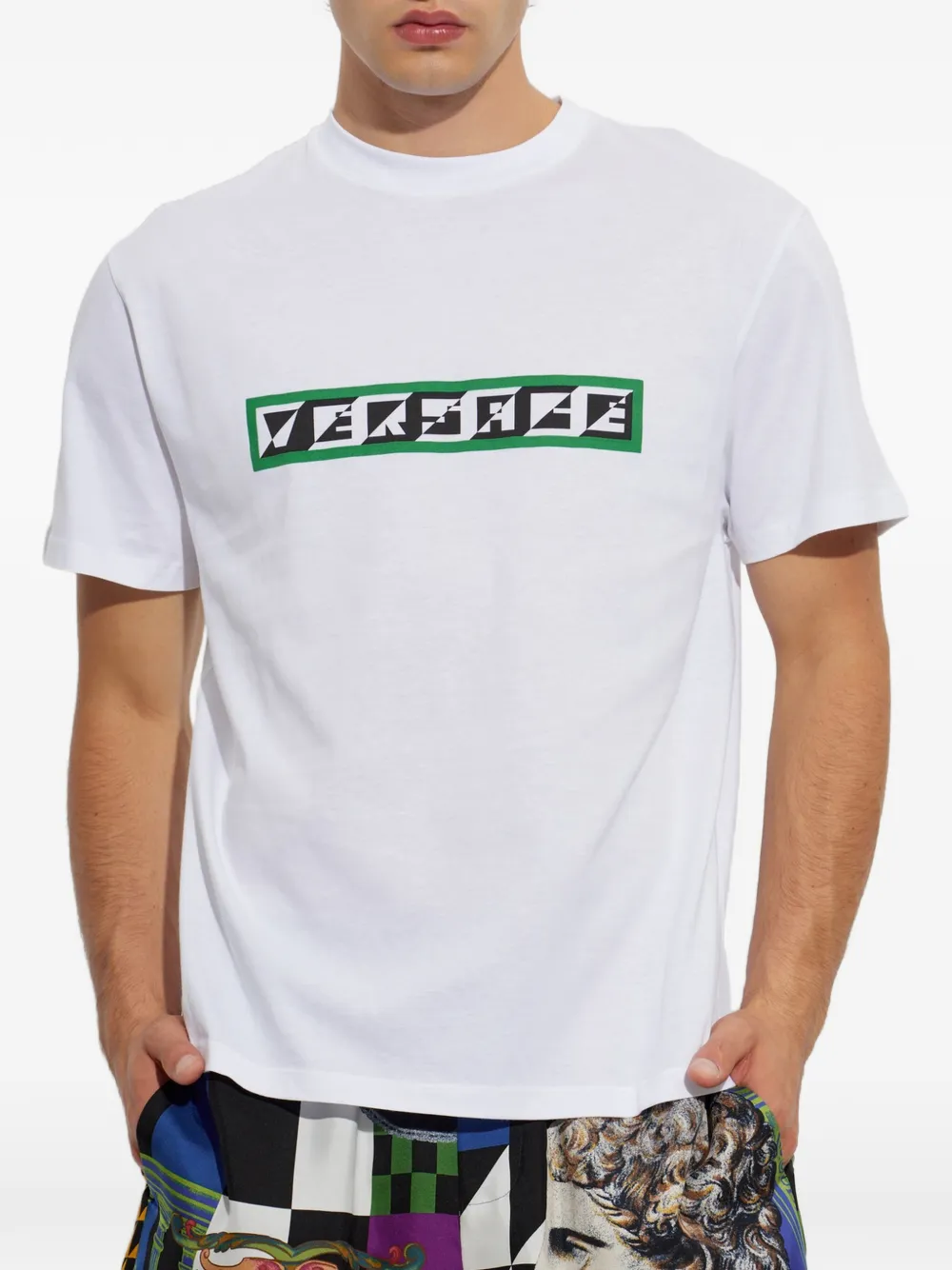 Versace Regular katoenen jersey T-shirt met print Wit