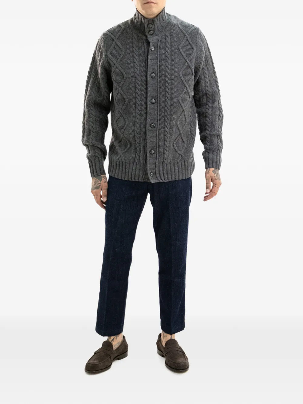Barba Kabelgebreid vest met diamantvormig patroon Grijs
