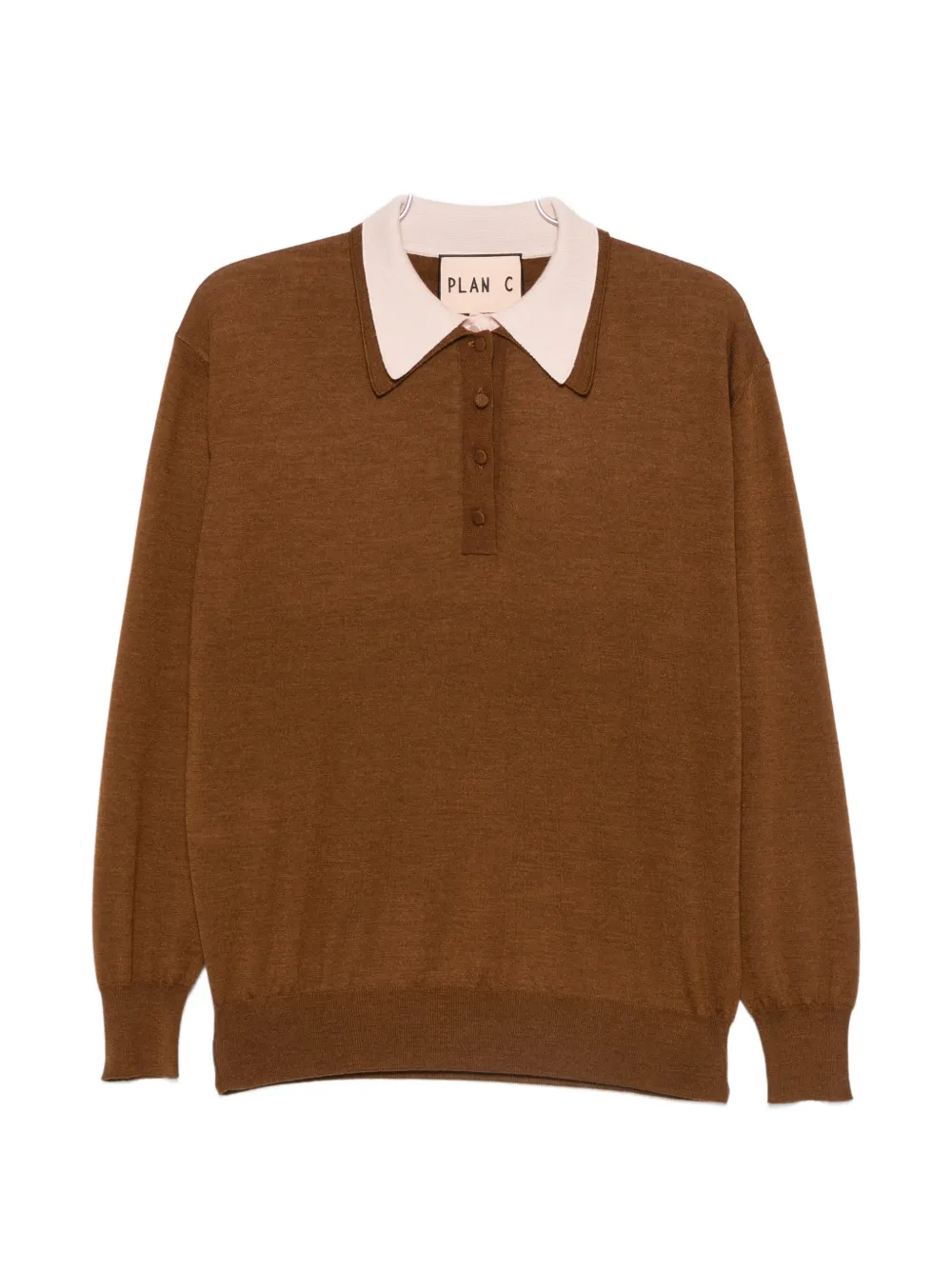Plan C double-collar polo sweater - Marrone