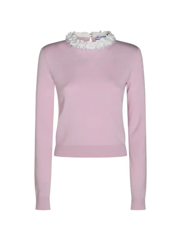 Self-Portrait Floral-embellished Long-sleeve Sweater in Pink