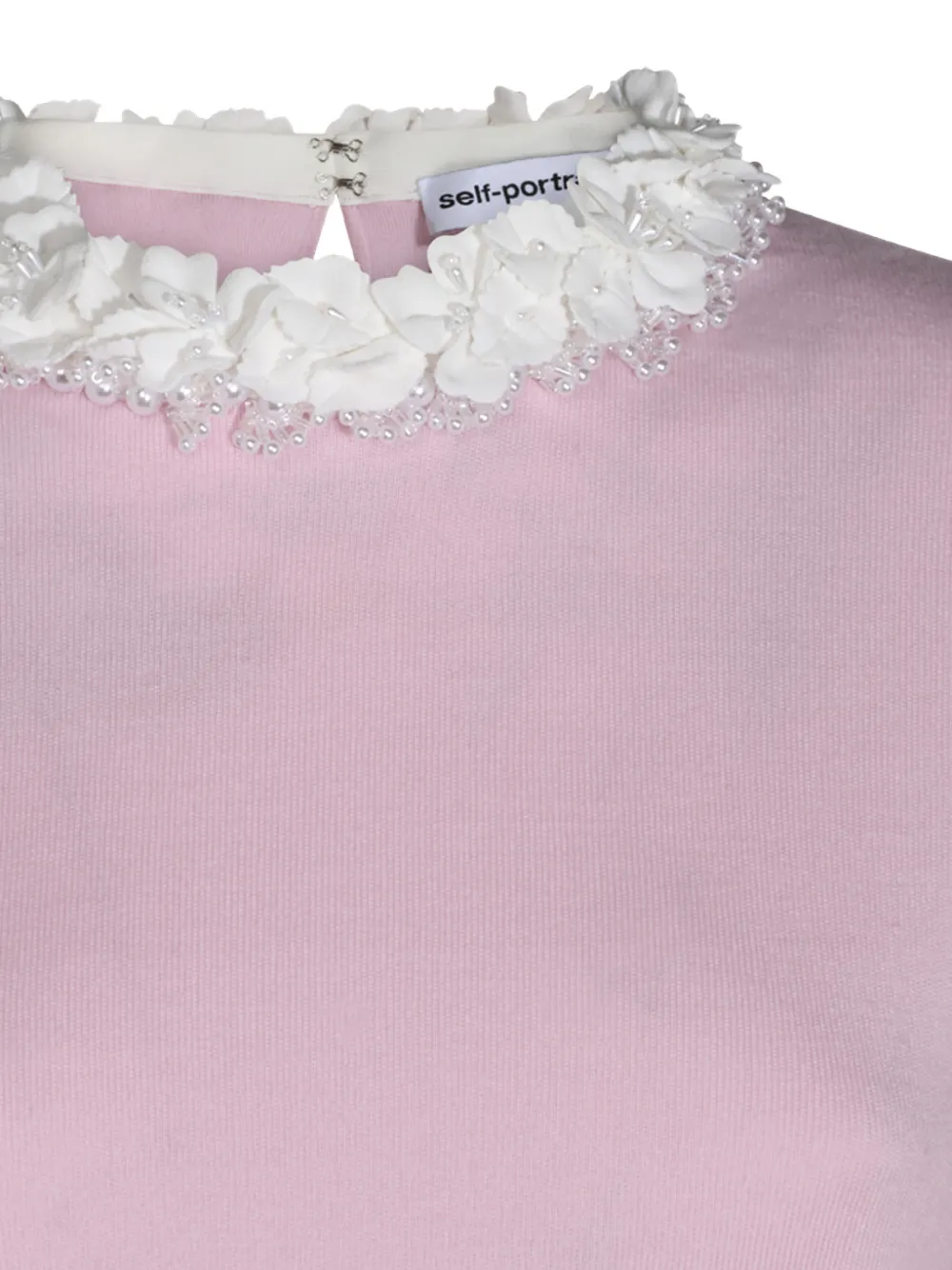 Self-Portrait floral-embellished long-sleeve sweater Roze