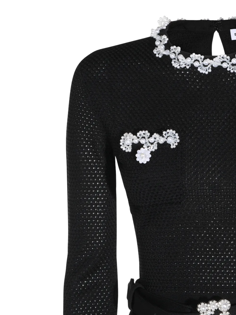 Self-Portrait Peplum midi-jurk met geborduurde kralen Zwart