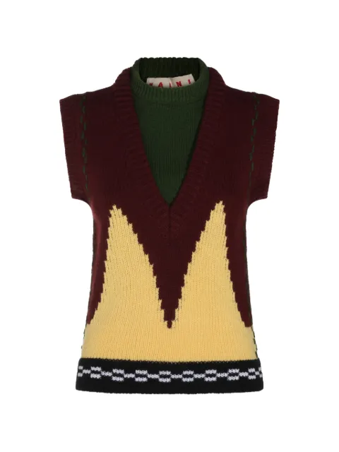 Marni burgundy wool layered vest with M intarsia