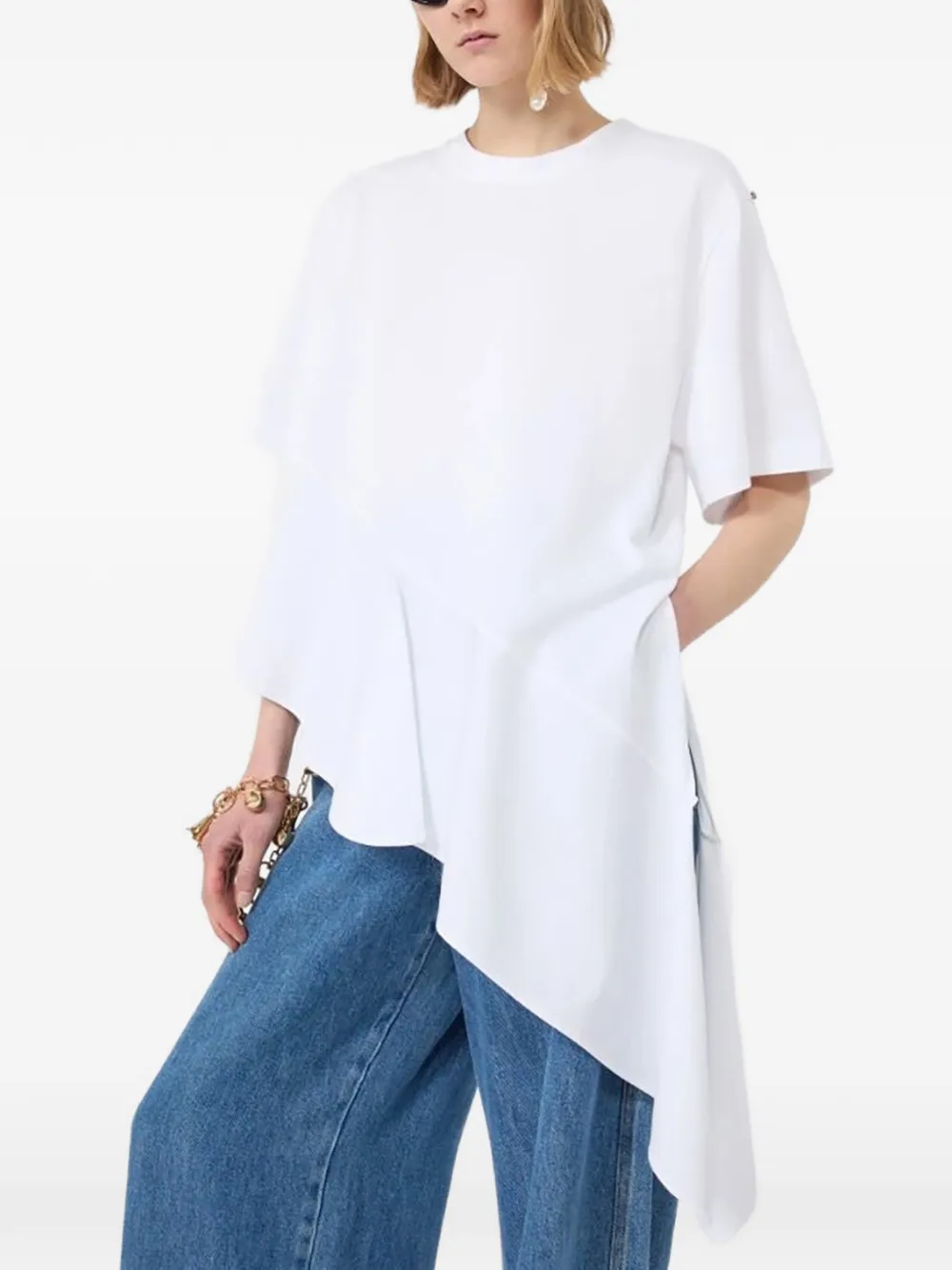 Sportmax SPDTACCO asymmetrisch T-shirt met ruches Wit