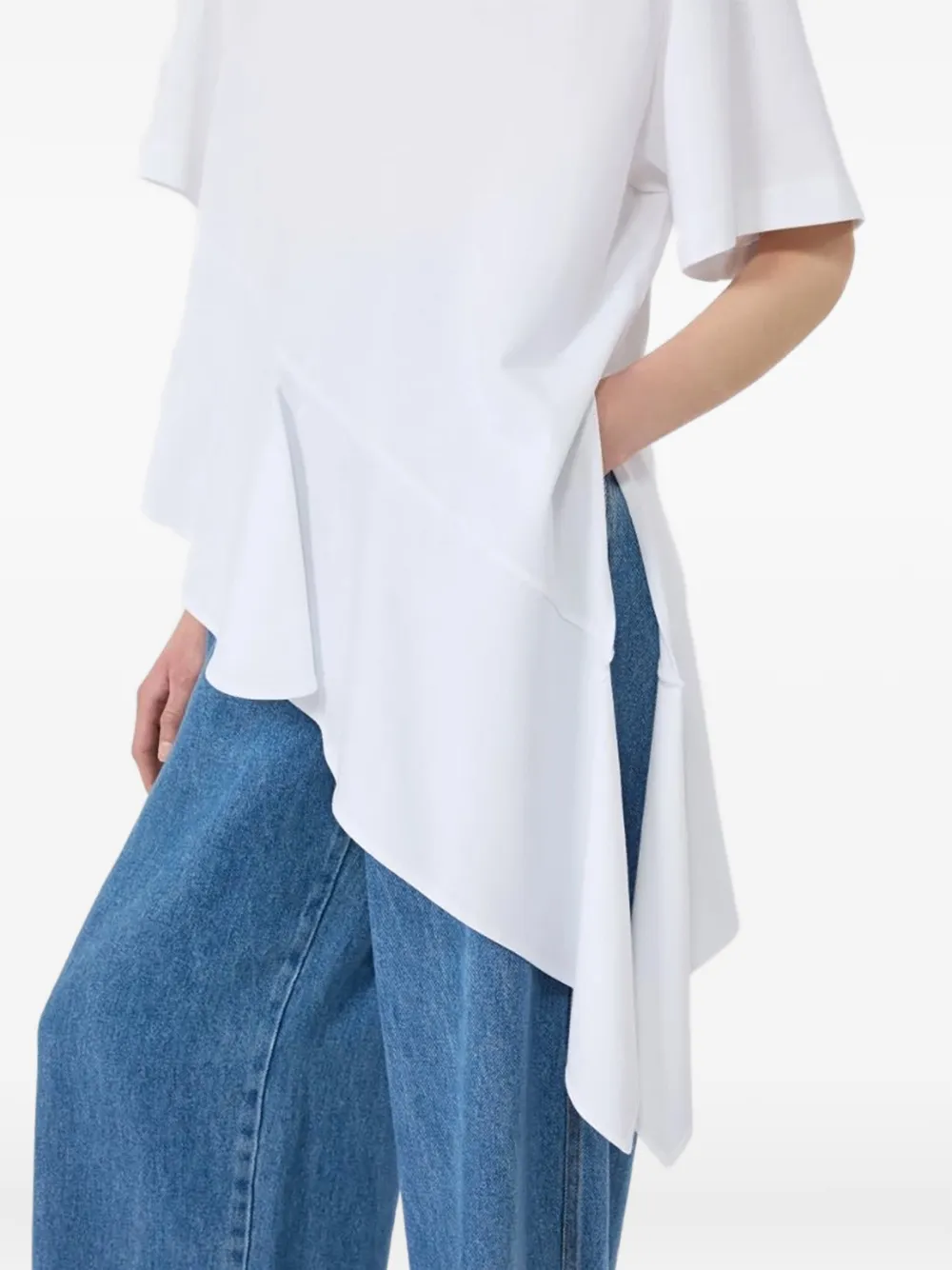 Sportmax SPDTACCO asymmetrisch T-shirt met ruches Wit