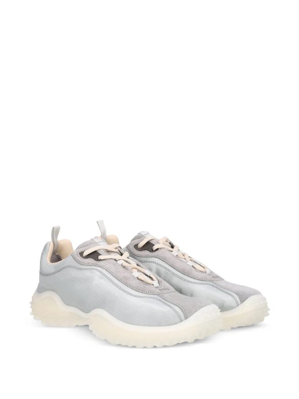 Miu Bubble technical fabric and suede sneakers Grijs