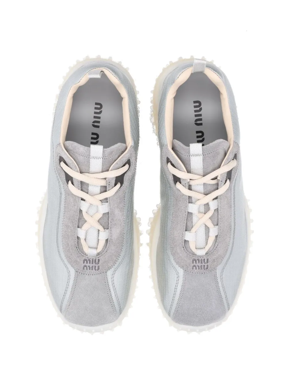 Miu Bubble technical fabric and suede sneakers Grijs