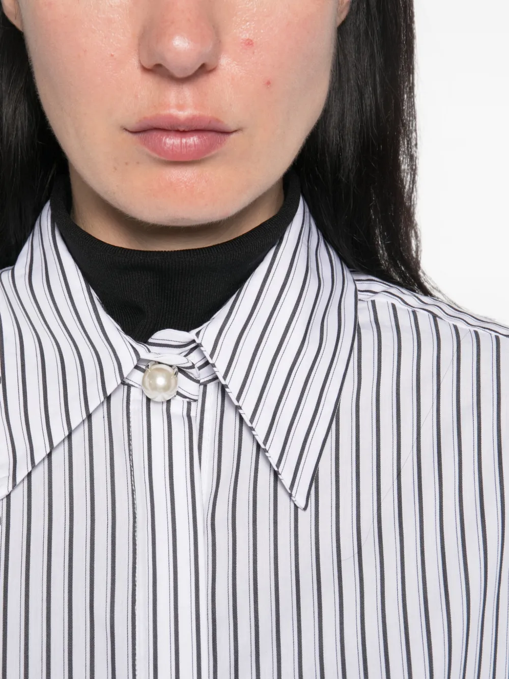 ERMANNO FIRENZE Gestreepte blouse verfraaid met parels Wit