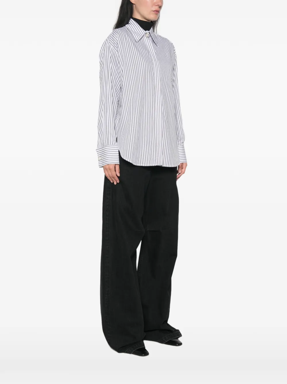 ERMANNO FIRENZE Gestreepte blouse verfraaid met parels Wit