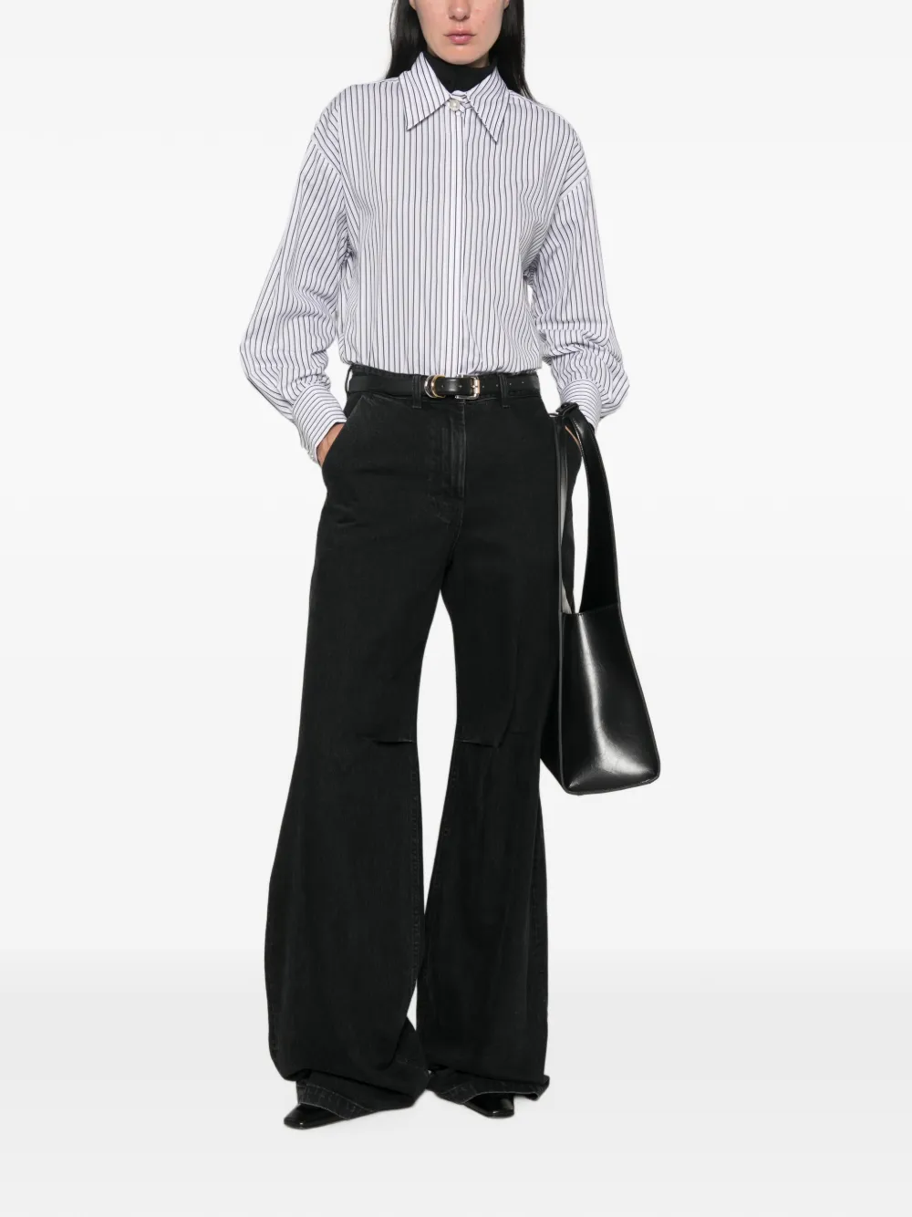 ERMANNO FIRENZE Gestreepte blouse verfraaid met parels Wit