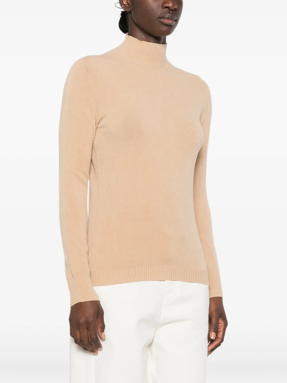 ERMANNO FIRENZE Trui met hoge hals en geribbelde afwerking Beige