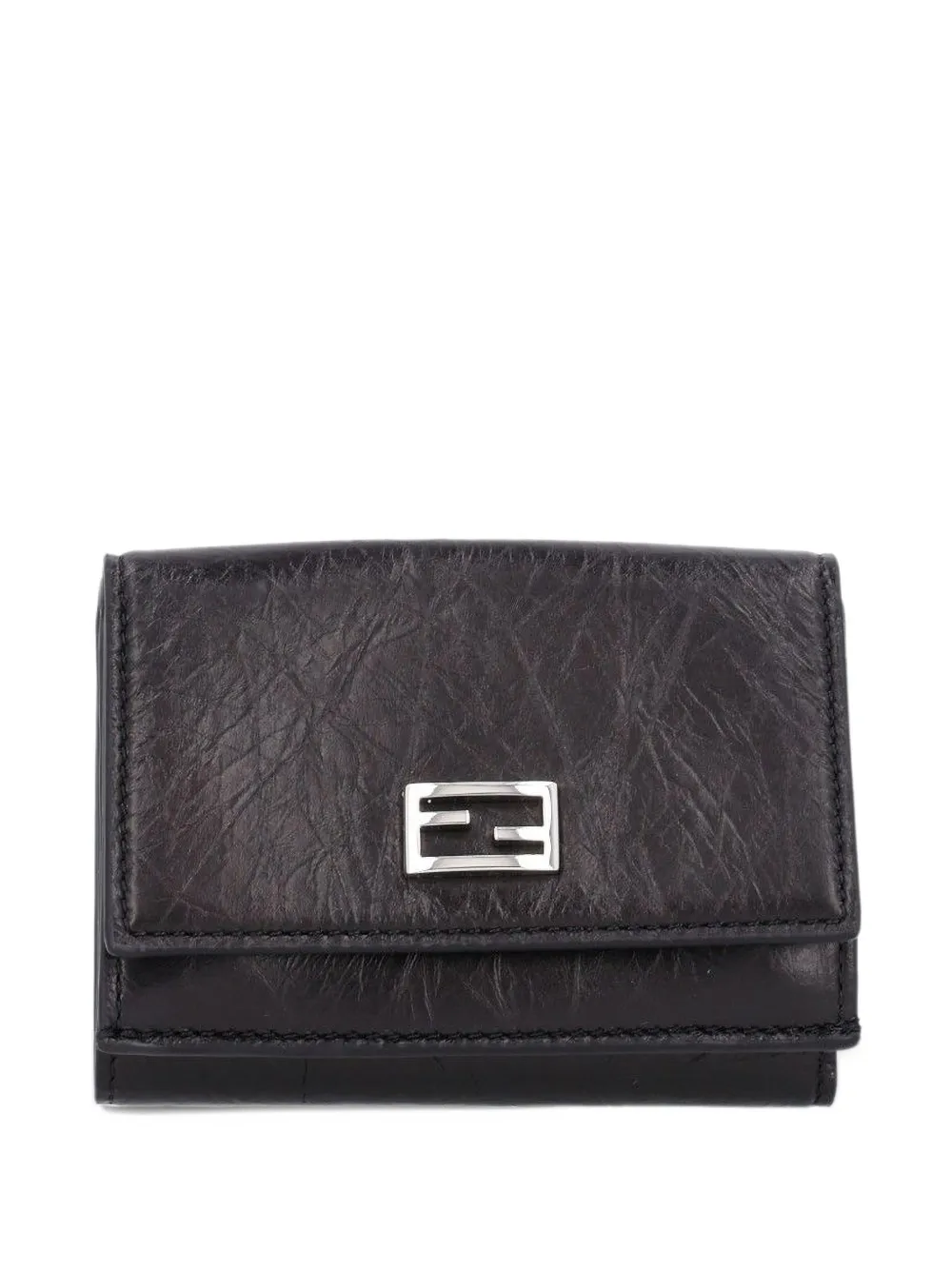 FENDI mini Tube trifold black crackled-leather compact wallet - Nero
