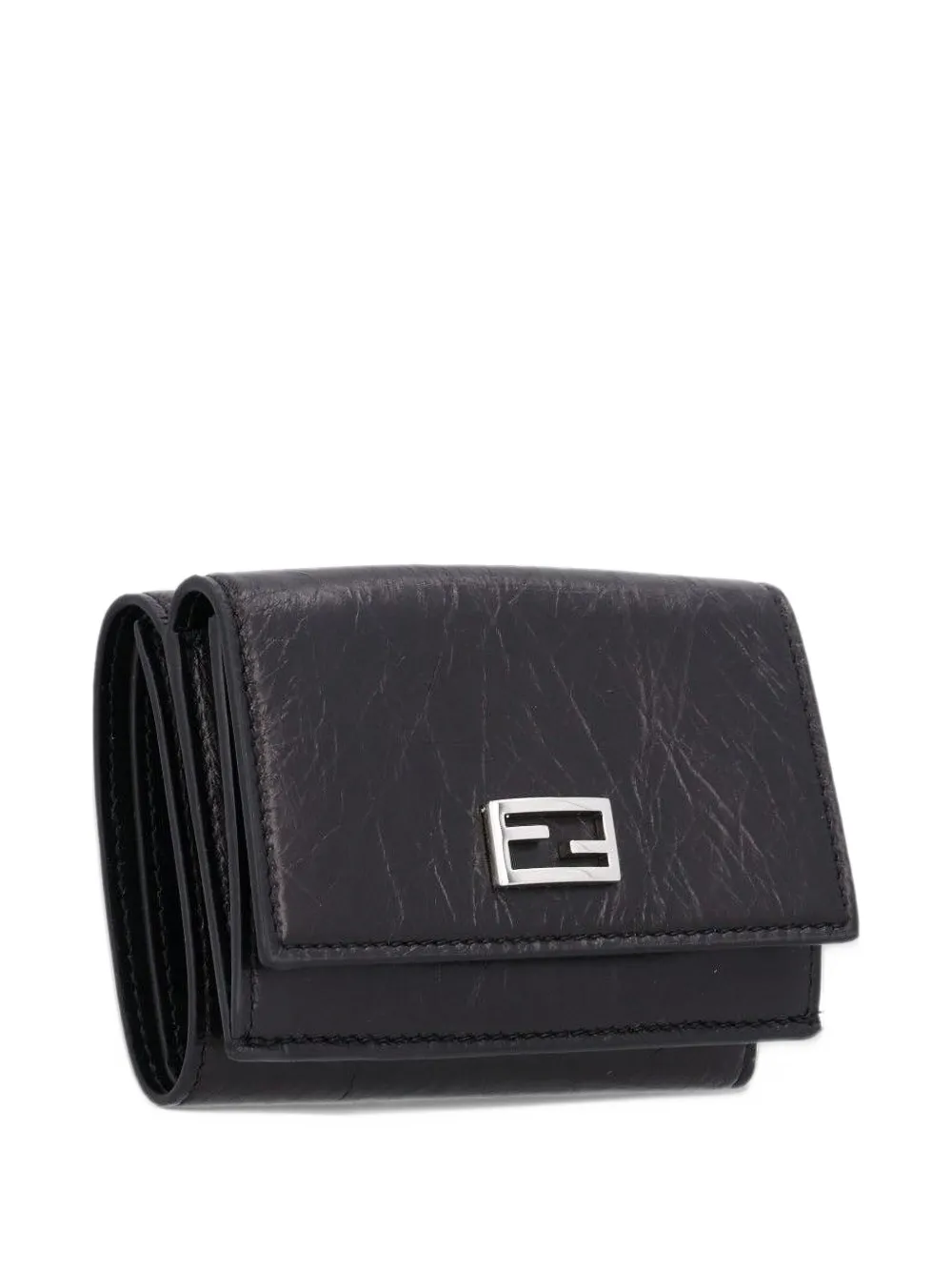 FENDI mini Tube trifold black crackled-leather compact wallet Zwart