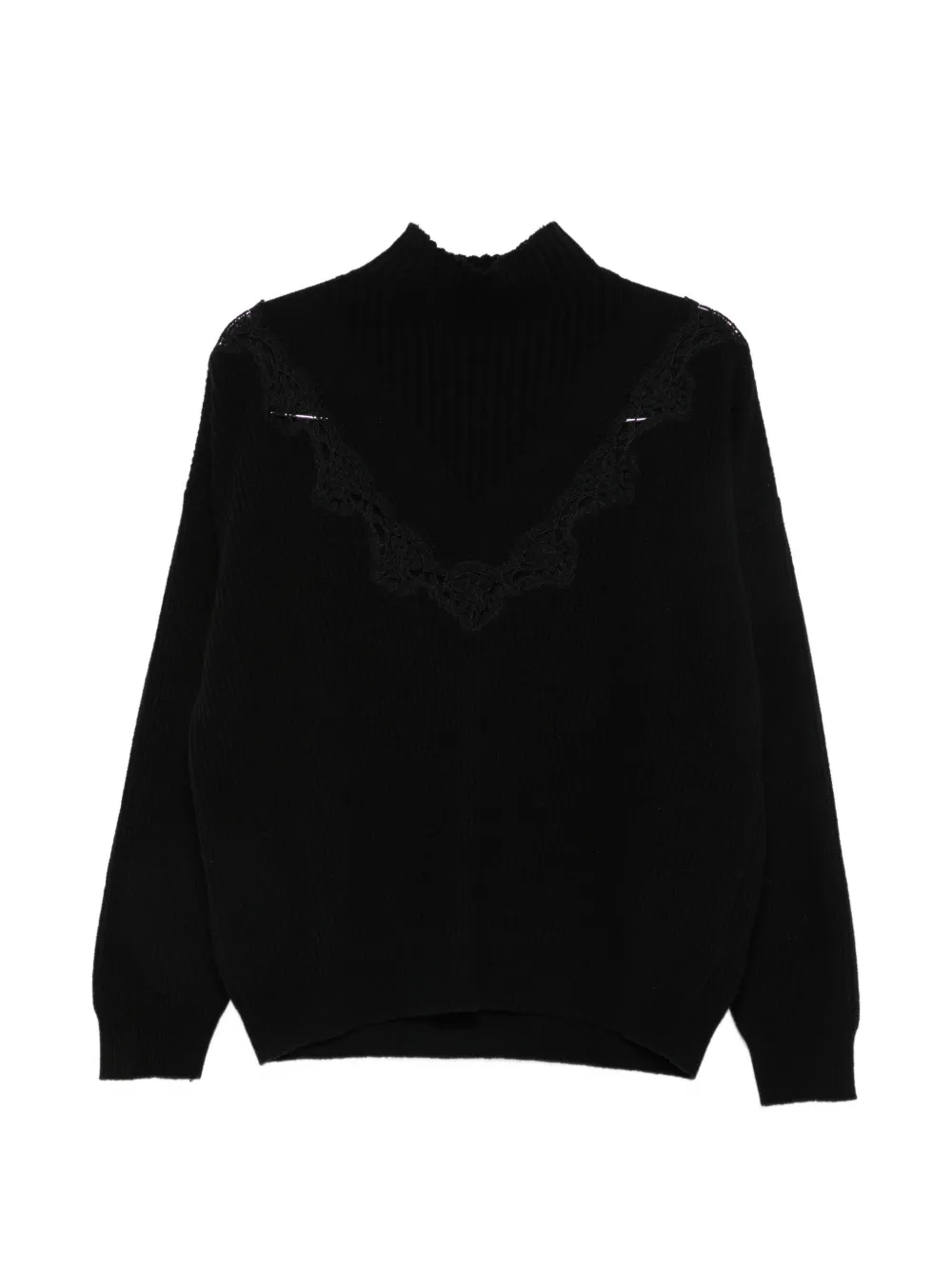 ERMANNO FIRENZE lace-trim ribbed-knit sweater - Nero