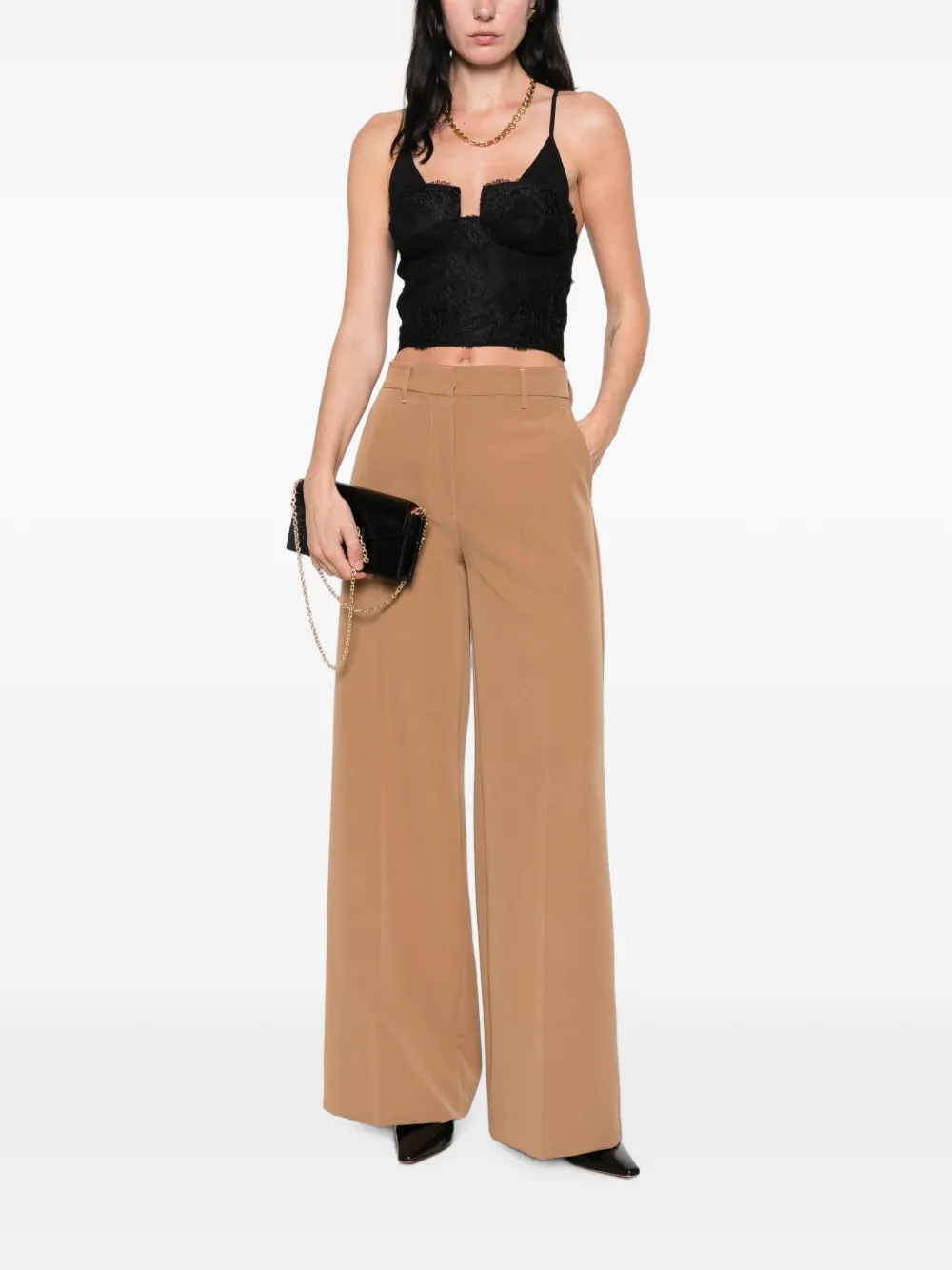 ERMANNO FIRENZE Cropped top met kanten vlakken Zwart
