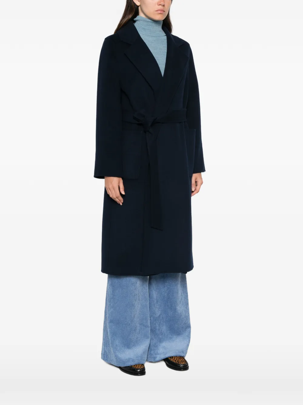 ERMANNO FIRENZE Jas met gekerfde revers en ceintuur Blauw