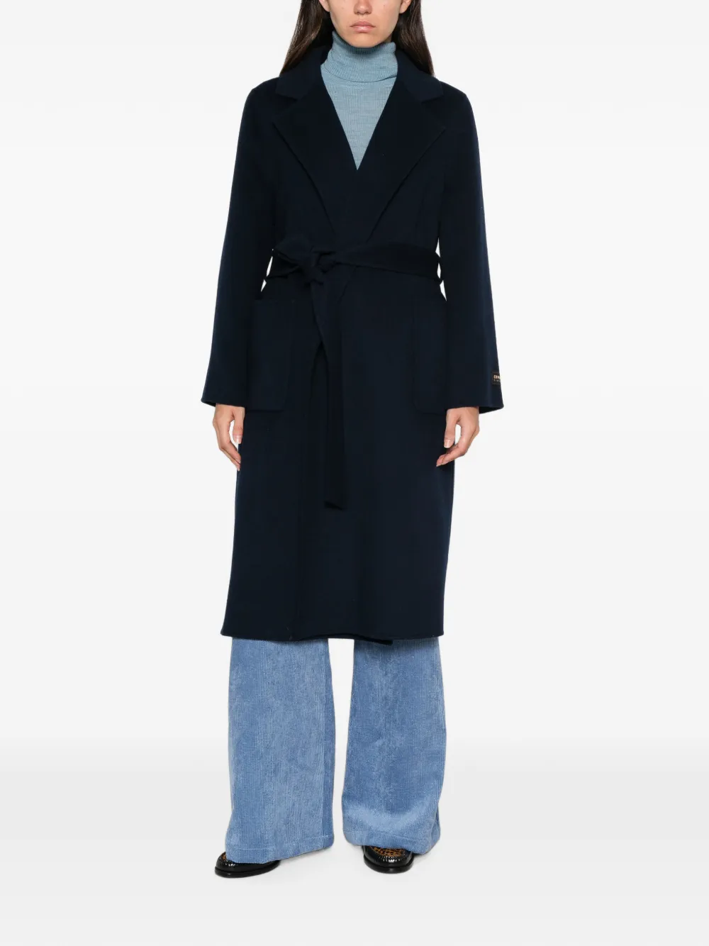 ERMANNO FIRENZE Jas met gekerfde revers en ceintuur Blauw