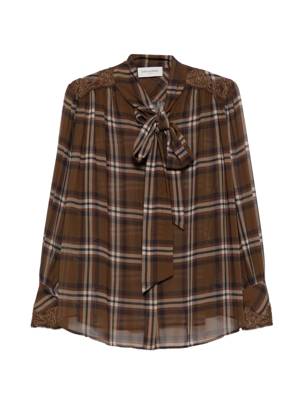 ERMANNO FIRENZE check-print lace-trim blouse - Marrone