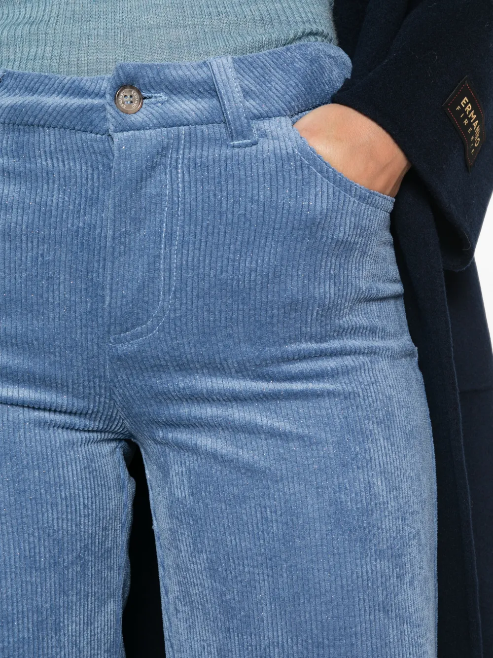 ERMANNO FIRENZE Ribfluwelen broek met glitter-effect Blauw