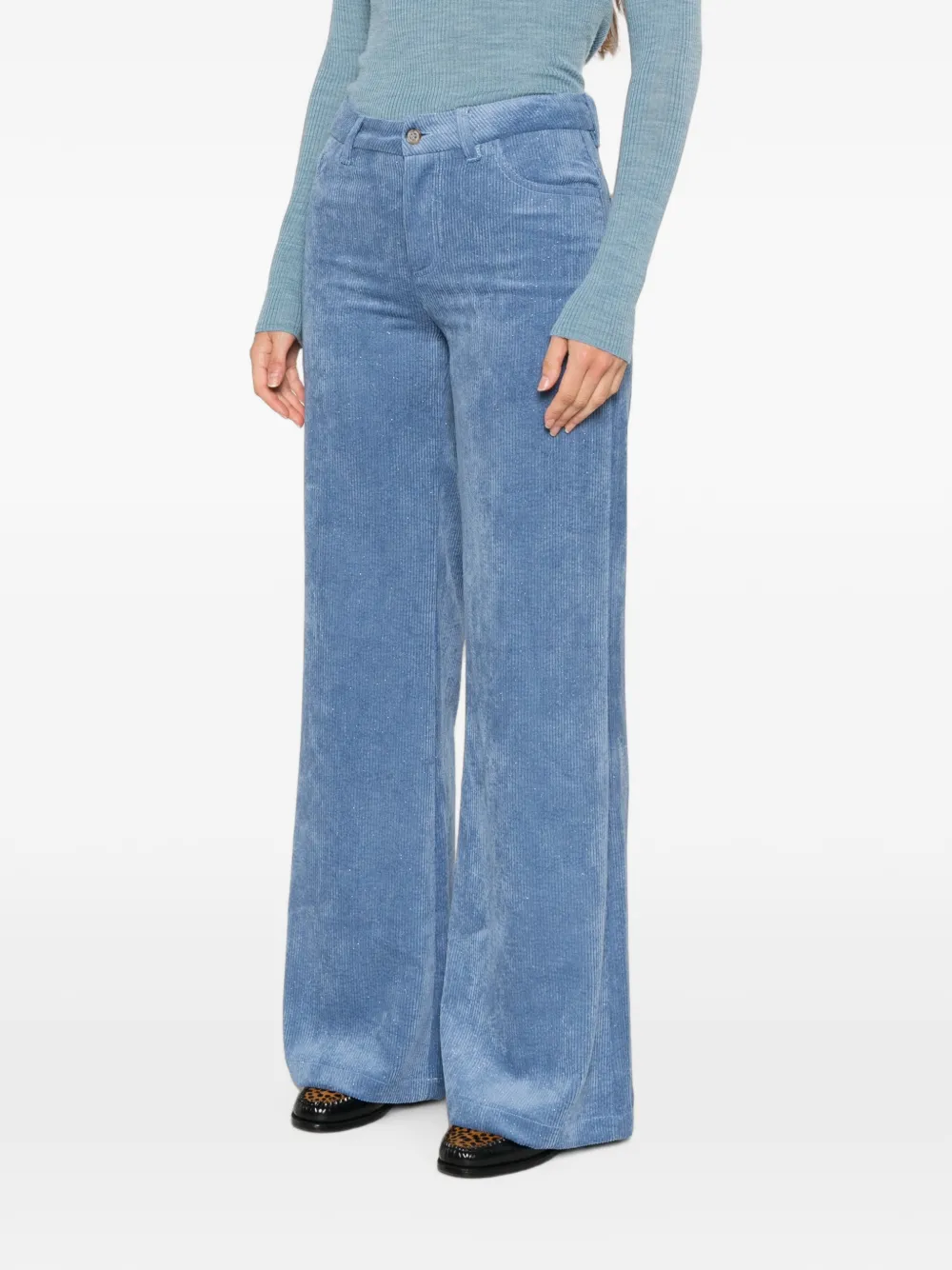 ERMANNO FIRENZE Ribfluwelen broek met glitter-effect Blauw