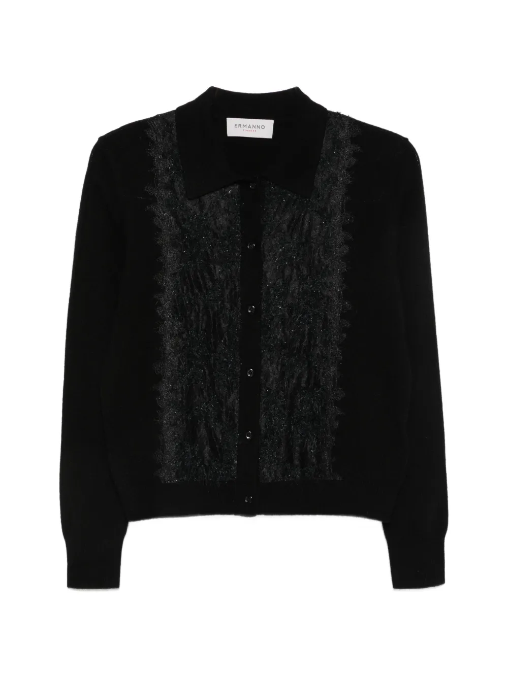 ERMANNO FIRENZE lace-panelled polo-collar cardigan