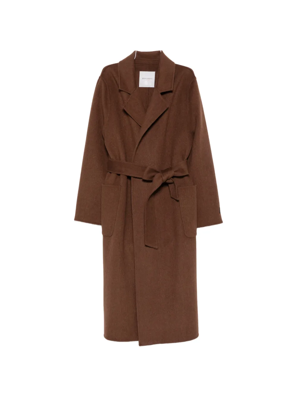 Ermanno Firenze Belted Notch-lapel Coat In Brown