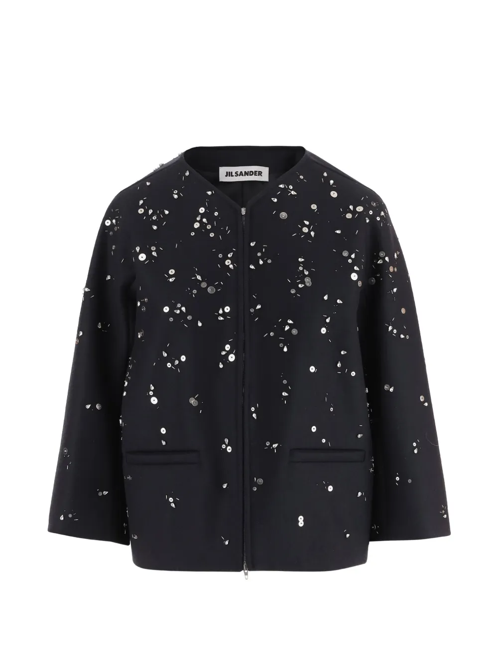 Jil Sander embellished zip-up wool jacket Blauw