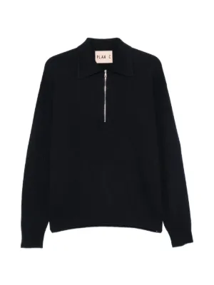 Miu Miu Cashmere And Leather Zipper Sweater | Blue | FARFETCH