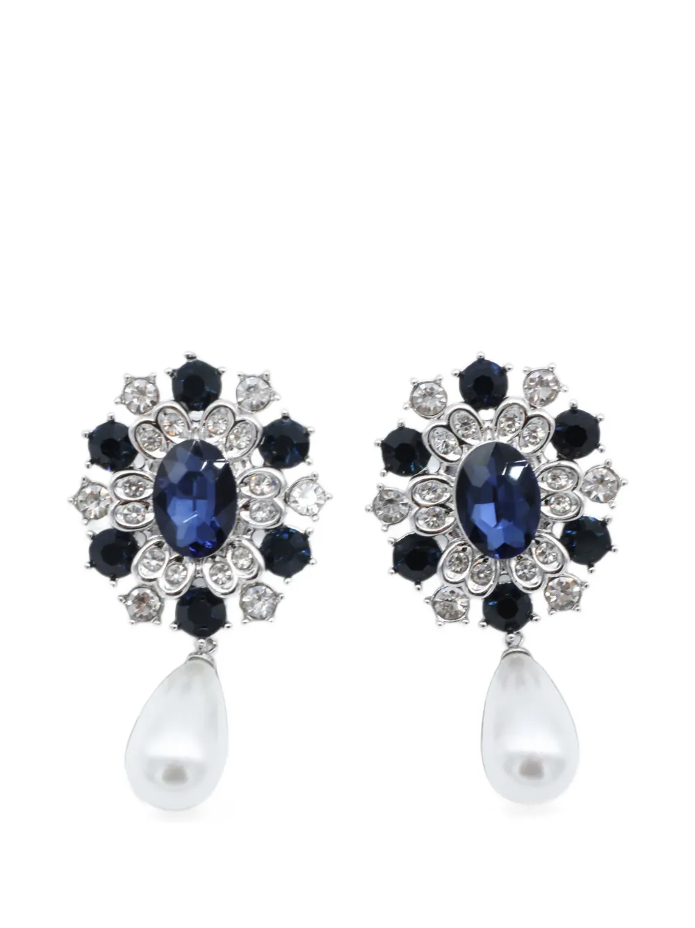 Self-Portrait crystal-embellished faux-pearl drop earrings - Argento
