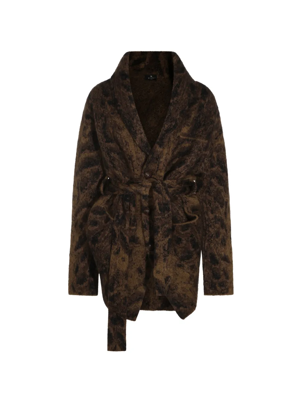 Etro Belted Leopard-print Cardigan In Brown