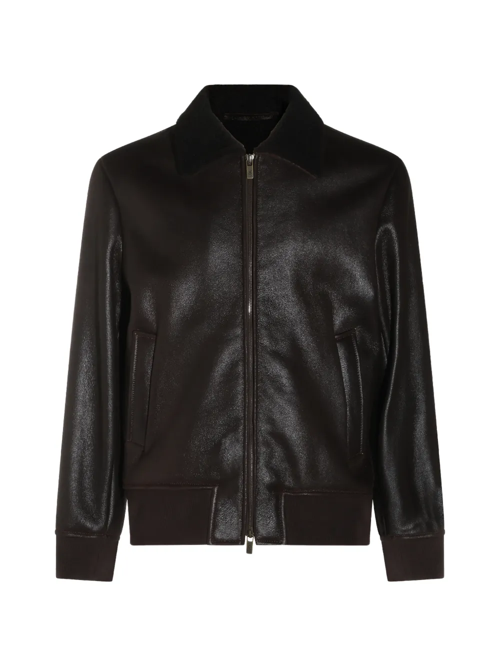 Salvatore Santoro shearling-collar leather jacket - Braun