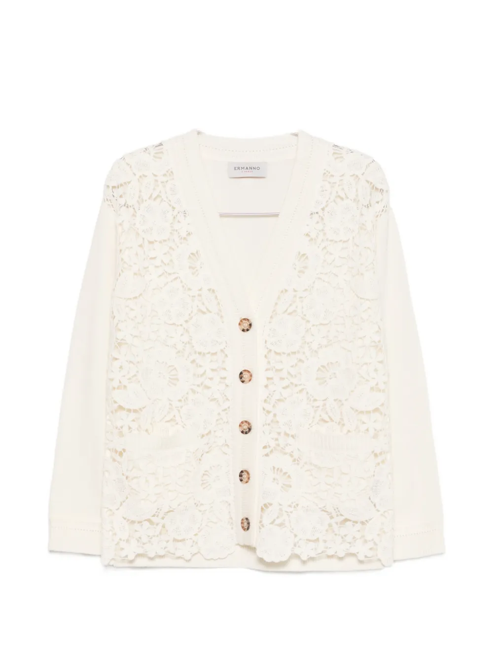 ERMANNO FIRENZE lace-panelled cardigan - Toni neutri