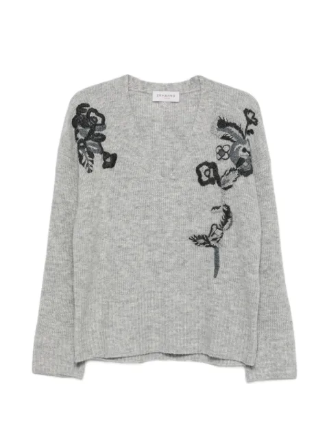 ERMANNO FIRENZE floral-embroidered V-neck sweater