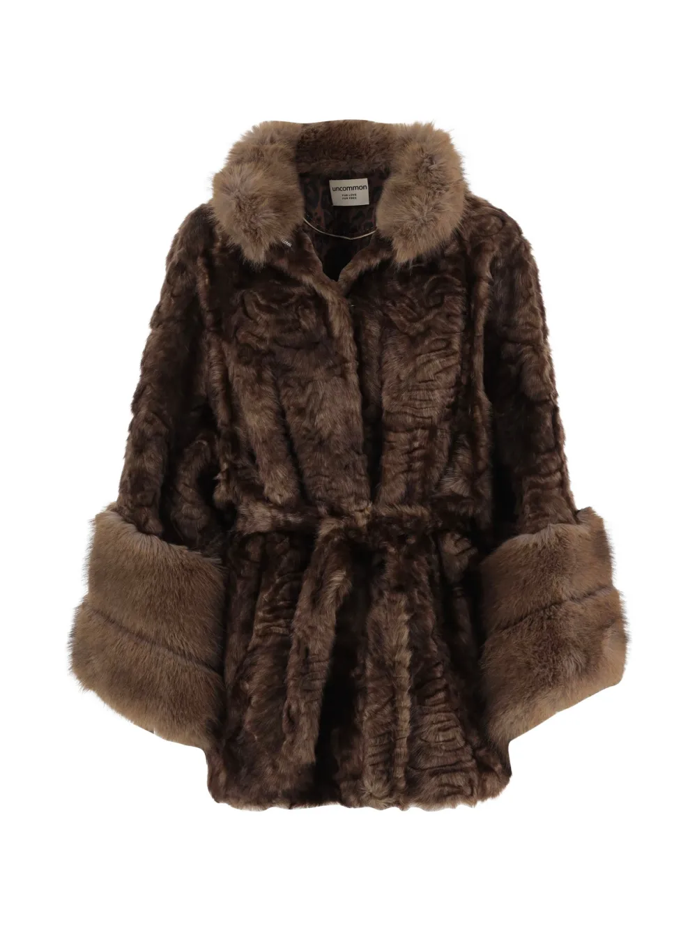 UNCOMMON Giacca in pelliccia sintetica con cintura - Marrone