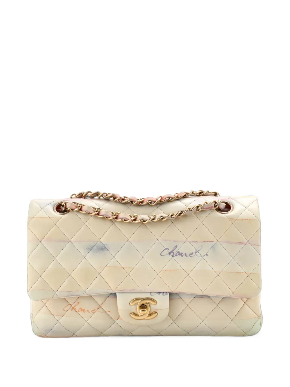CHANEL Pre-Owned Classic Double Flap Bag Watercolor Print Quilted Lambskin Medium shoulder bag - Mehrfarbig