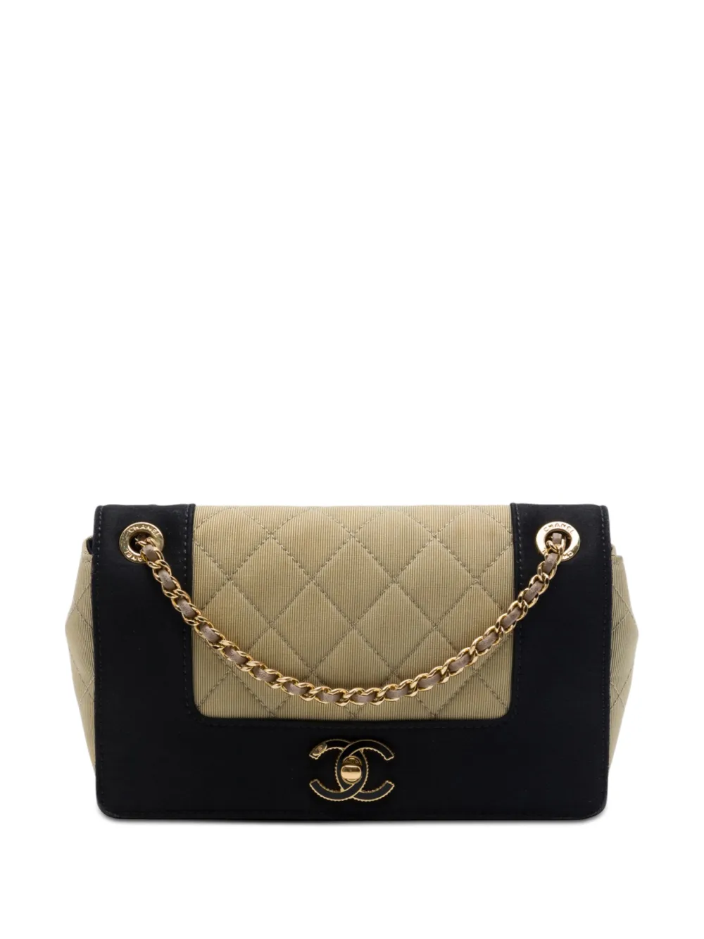 CHANEL Pre-Owned 2017-2018 Small Quilted Bicolor Grosgrain Mademoiselle Single Flap crossbody bag - Nude