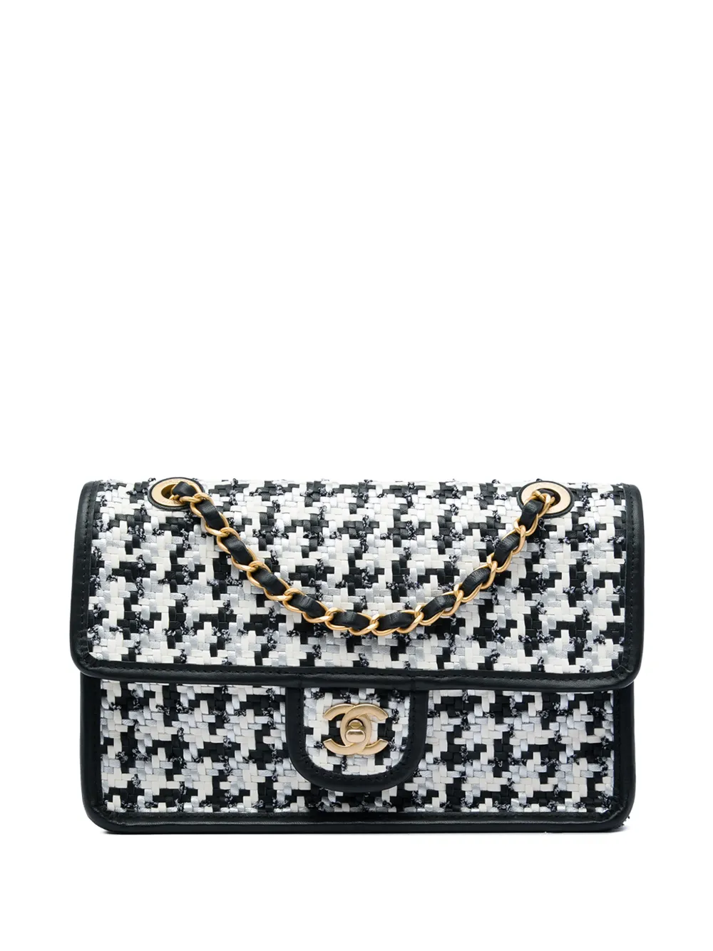 CHANEL Pre-Owned 2021-2026 CC Woven Lambskin and Viscose Houndstooth Single Flap shoulder bag - Schwarz