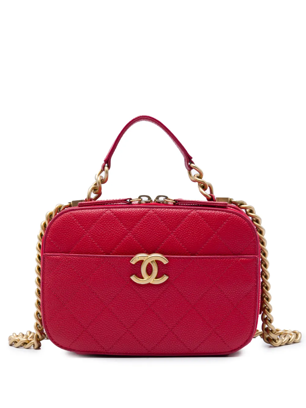 CHANEL Pre-Owned 2019 Small CC Quilted Caviar Top Handle Camera Bag satchel - Rot