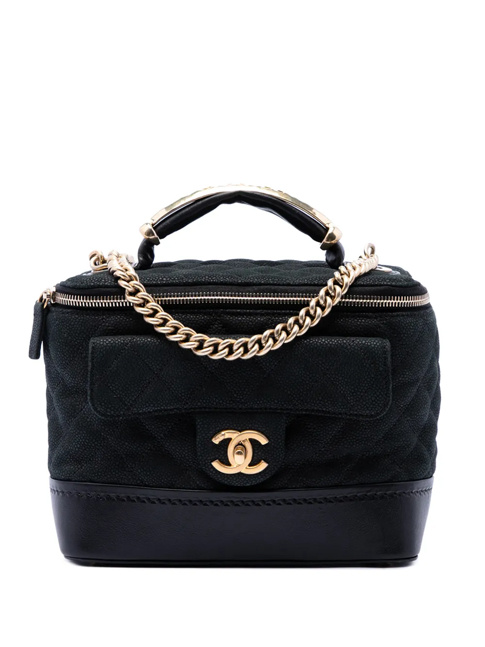 CHANEL Pre-Owned 2013-2014 Quilted Iridescent Caviar Globe Trotter Vanity with Chain satchel - Schwarz