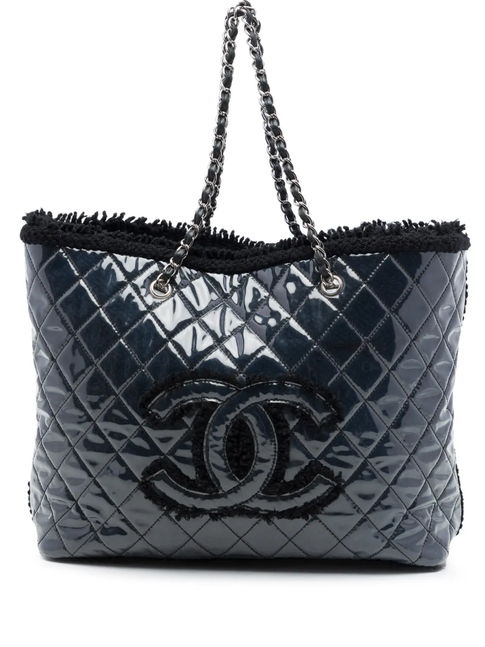 CHANEL Pre-Owned 2009-2010 Large Quilted Tweed and PVC Funny tote bag - Black