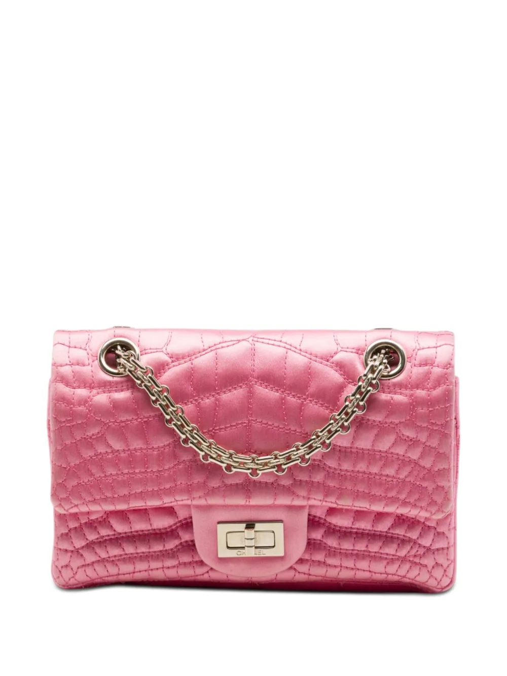 CHANEL Pre-Owned 2008-2009 Coco Croc Quilted Satin Reissue 2.55 Double Flap 224 shoulder bag - Rosa