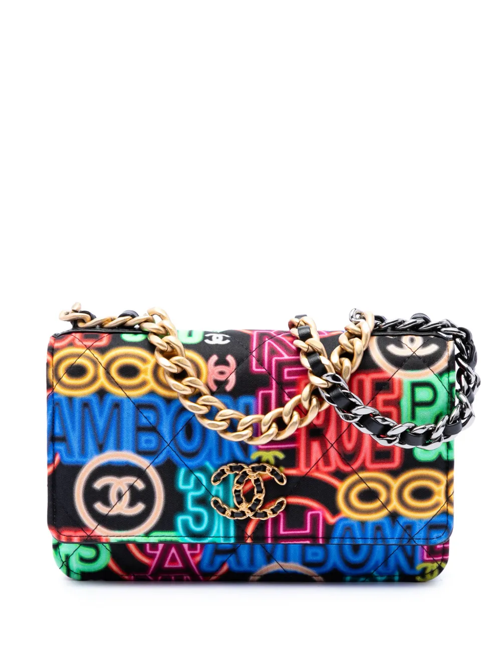 CHANEL Pre-Owned 2021 Printed Nylon Graffiti 19 Wallet on Chain satchel - Schwarz