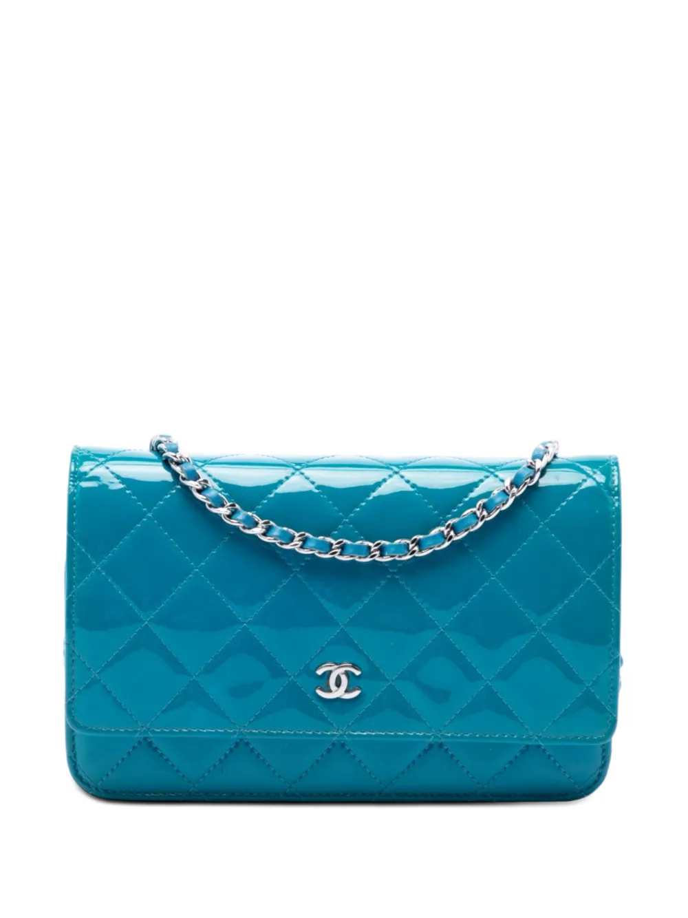 CHANEL Pre-Owned 2014 CC Quilted Patent Wallet on Chain crossbody bag - Blau