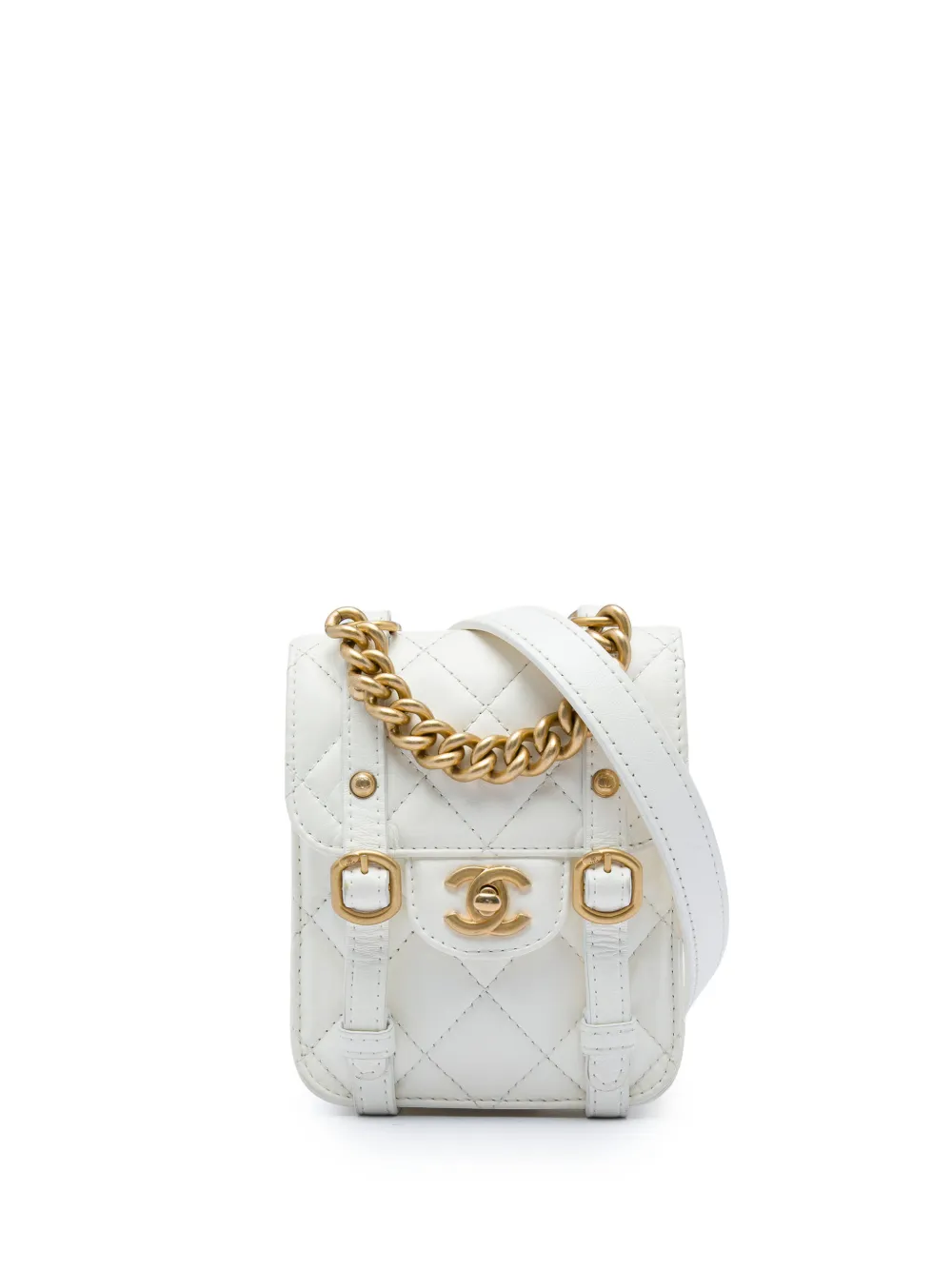 CHANEL Pre-Owned 2021-2026 Mini Aged Calfskin City School Flap satchel - Bianco