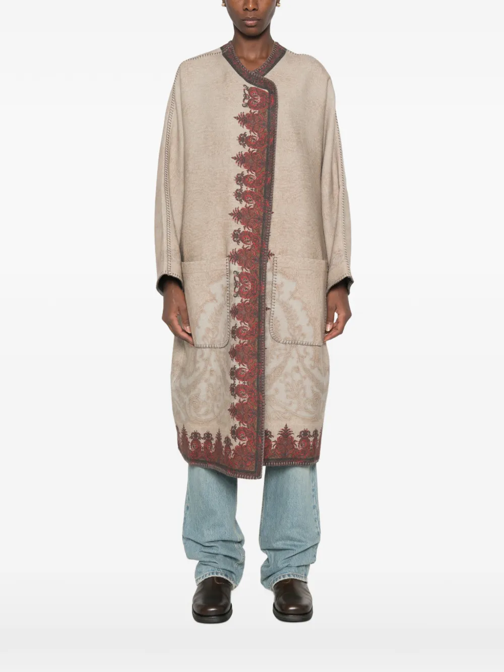 Pierre-Louis Mascia Kimono met paisley-print en stiksels Beige