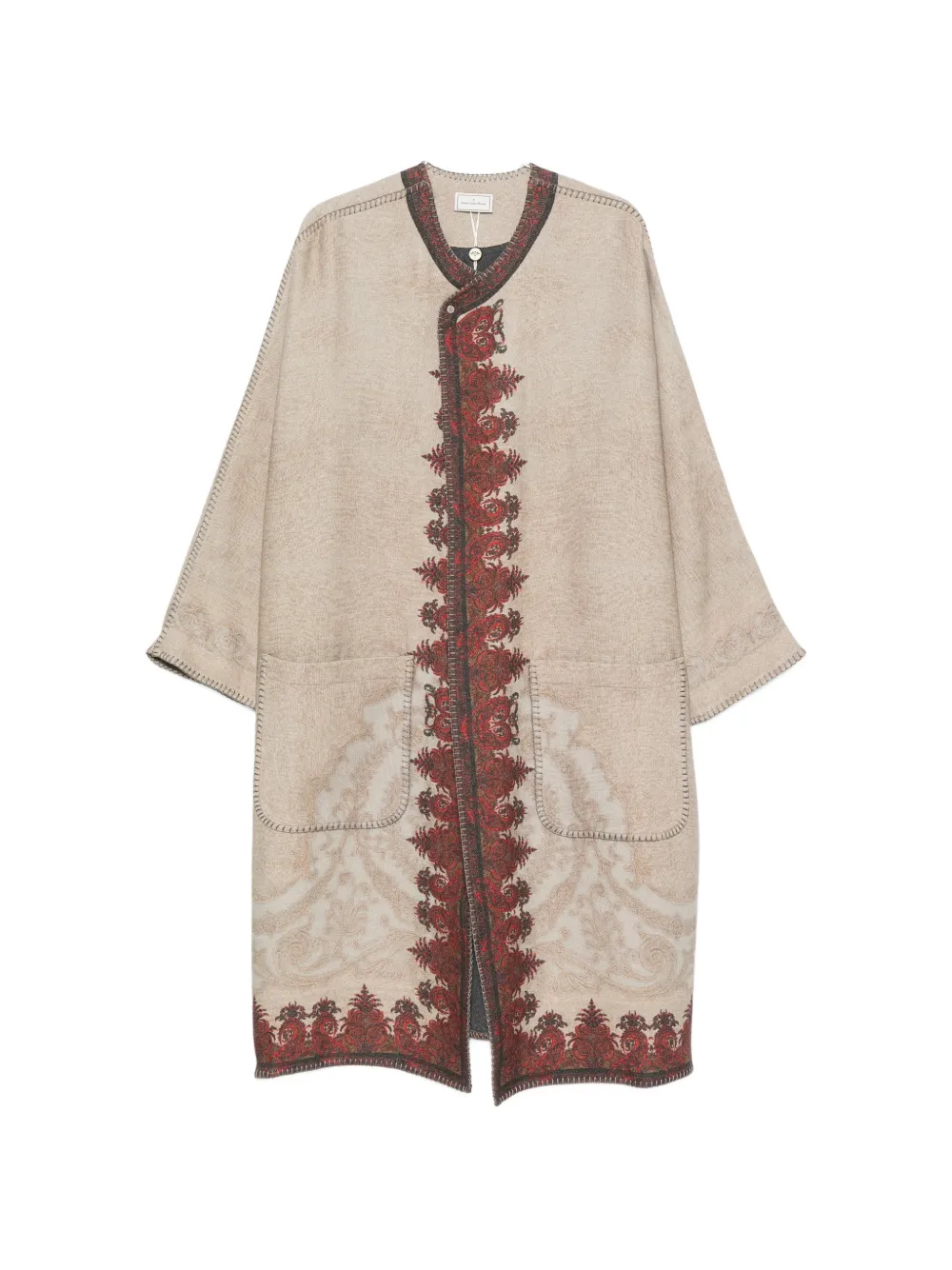 Pierre-Louis Mascia paisley-print blanket-stitch kimono - Nude