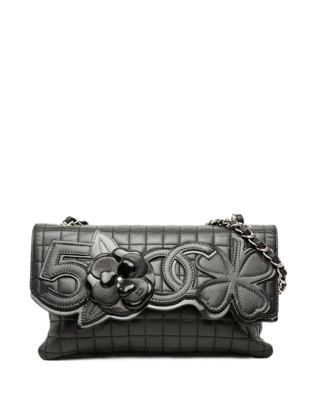 CHANEL Pre-Owned 2005-2006 CC Chocolate Bar No 5 Camellia Schultertasche aus Lammleder - Schwarz