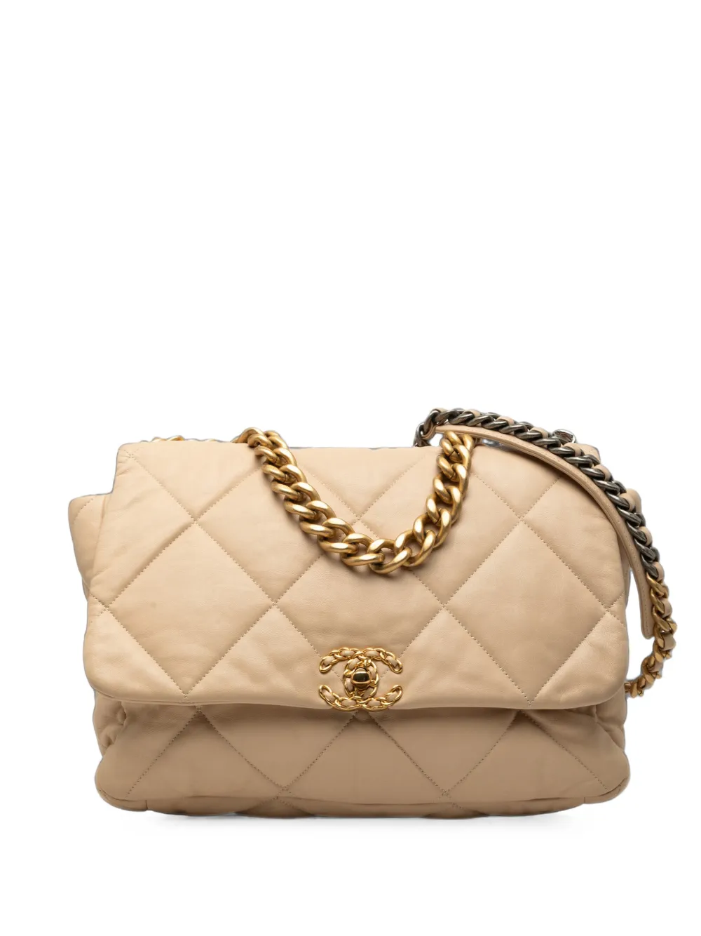 CHANEL Pre-Owned Borsa a tracolla Maxi Single Flap 19 in pelle di agnello 2019 - Toni neutri
