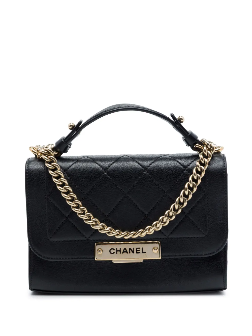 CHANEL Pre-Owned 2016-2017 Small Quilted Grained Calfskin Label Click Flap satchel - Schwarz