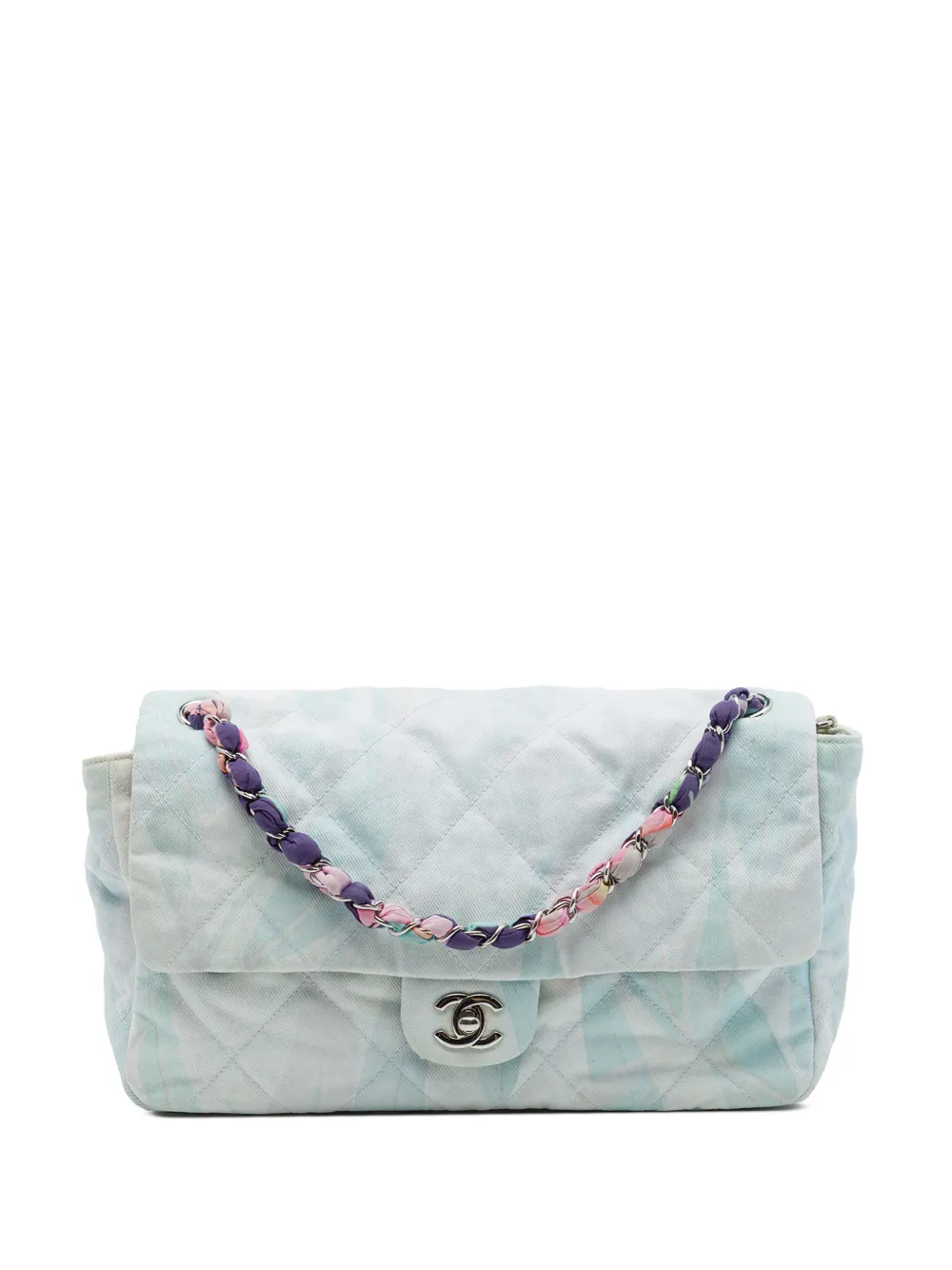 CHANEL Pre-Owned 2019 CC Quilted Printed Denim Jungle Jeans Flap shoulder bag - Blu